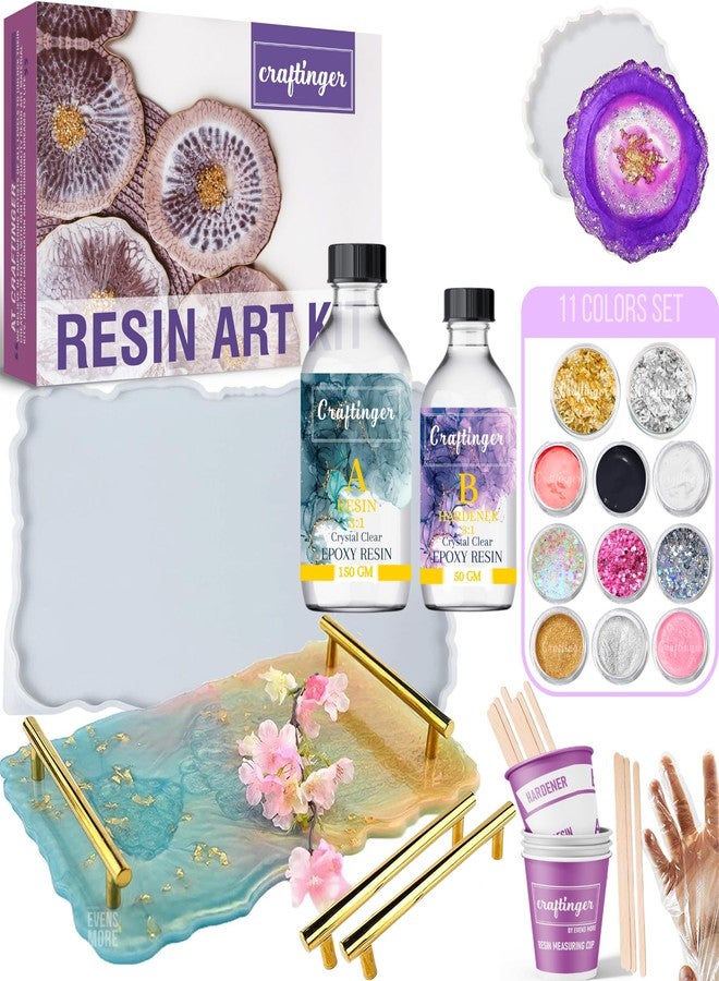 Craftinger DIY Resin Tray & Coaster Making Kit Includes 600 gm Epoxy 9x12 Agate Mould with 4" Moulds Color and More - Image 1